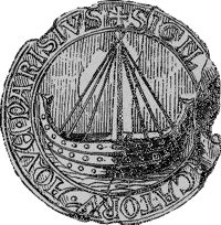 Sceau des marchands de l'eau de Paris de 1210, conservé aux Archives Nationales (Wikipedia)