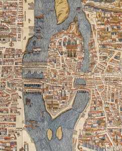 plan de Truchet Hoyaux dit Plan de Bale (1552) : ile de la Cité, ile aux Juifs, ilot de la Gourdaine